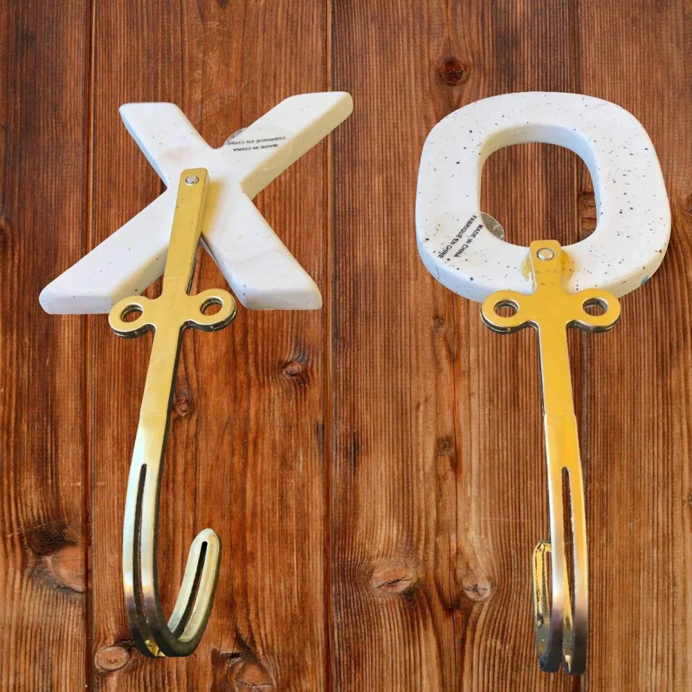 Decorative Ceramic + Metal Wall Mount Hooks Letters X + O